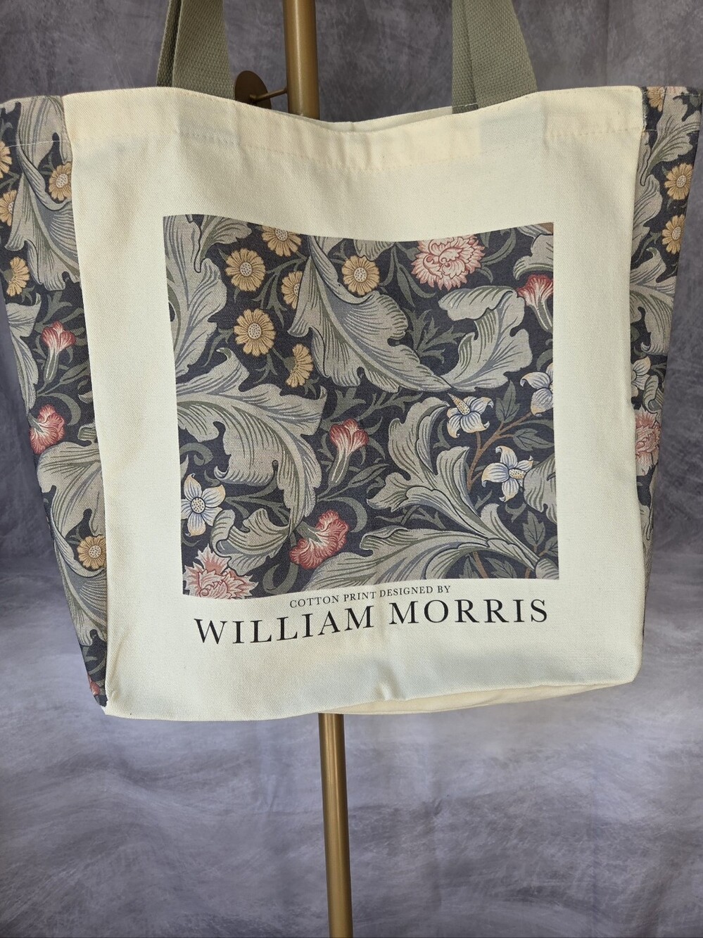 William Morris Inspired Cotton Print Tote Bag Dark Green Leicester Pattern- NWOT